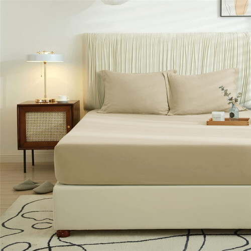Imperial Rooms (Beige, Double) Extra Deep 40CM Fitted Sheet Bed Sheets Single Double King 1