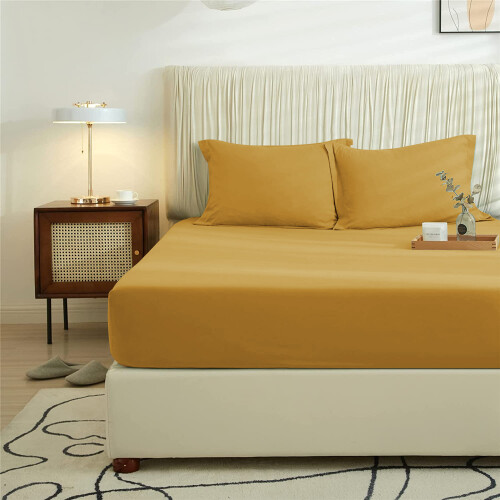 Imperial Rooms (Ochre/Yellow, Double) Extra Deep 40CM Fitted Sheet Bed Sheets Single Double King 1