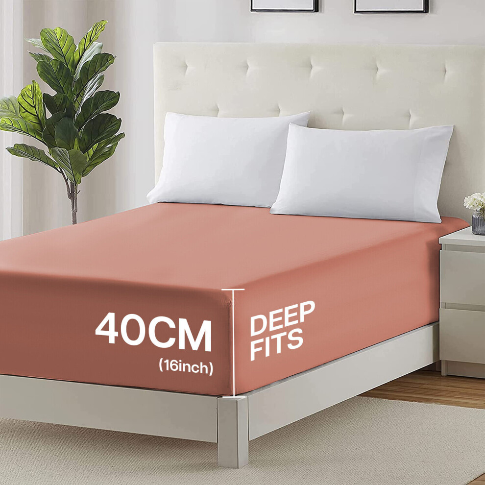 Imperial Rooms (Peach, Single) Extra Deep 40Cm Fitted Sheet Bed Sheets Single Double King