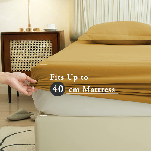 Imperial Rooms (Ochre/Yellow, Super King) Extra Deep 40CM Fitted Sheet Bed Sheets Single Double King