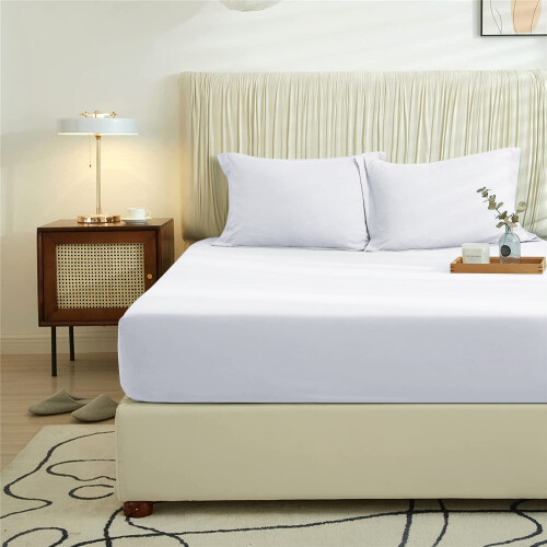 Imperial Rooms (White, Single) Extra Deep 40CM Fitted Sheet Bed Sheets Single Double King 1