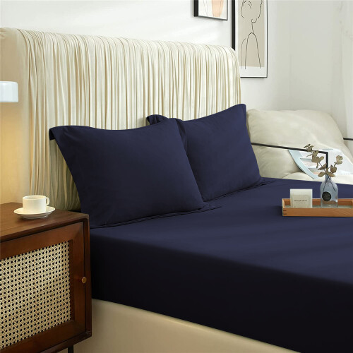 Imperial Rooms (Navy, Single) Extra Deep 40CM Fitted Sheet Bed Sheets Single Double King 2