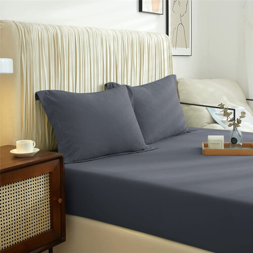 Imperial Rooms (Charcoal, Double) Extra Deep 40CM Fitted Sheet Bed Sheets Single Double King 1