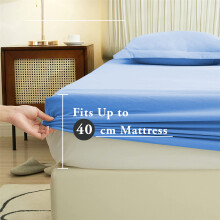 (Sky Blue, Super King) Extra Deep 40CM Fitted Sheet Bed Sheets Single Double King