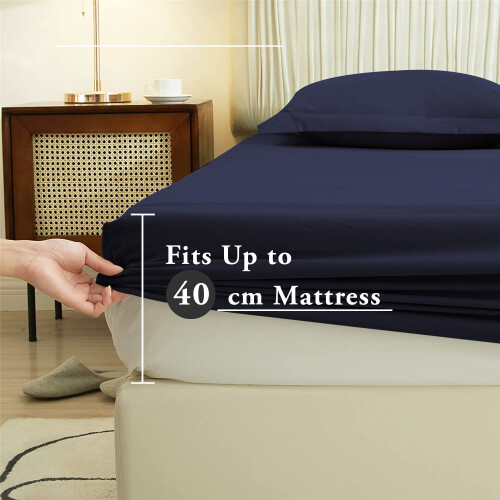 Imperial Rooms (Navy, King) Extra Deep 40CM Fitted Sheet Bed Sheets Single Double King