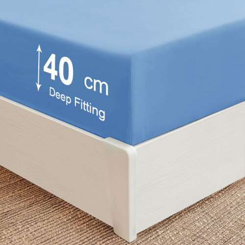 Imperial Rooms (Sky Blue, King) Extra Deep 40CM Fitted Sheet Bed Sheets Single Double King