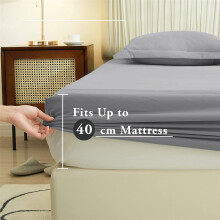 (Grey, Single) Extra Deep 40CM Fitted Sheet Bed Sheets Single Double King