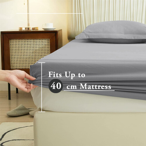 Imperial Rooms (Grey, Single) Extra Deep 40CM Fitted Sheet Bed Sheets Single Double King