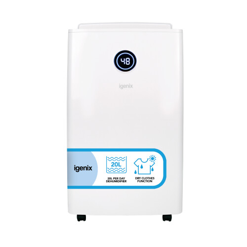 Igenix Igenix IGDH020W 20 L/day Dehumidifier with Dry Clothes Function, Digital Display, 30m2 Coverage, Auto Shut-Off