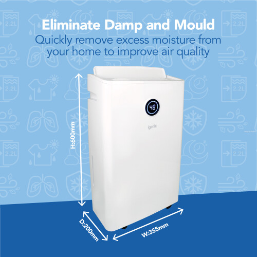 Igenix Igenix IGDH020W 20 L/day Dehumidifier with Dry Clothes Function, Digital Display, 30m2 Coverage, Auto Shut-Off 2