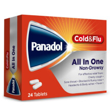 Panadol Cold & Flu All In One- For cold & Flu symptoms with chesty cough |Reduces fever, headache, and body aches - 24 tablets