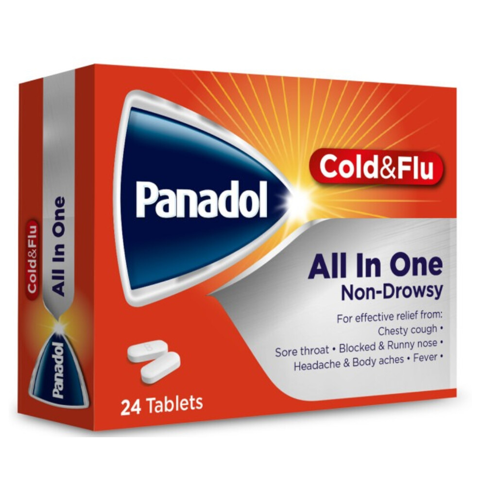 Panadol Cold & Flu All In One- For cold & Flu symptoms with chesty cough |Reduces fever, headache, and body aches - 24 tablets