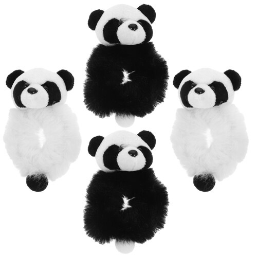8Stk Weiche Plüsch Haargummis Panda Haarbänder Für Dickes Haar Bunt 1