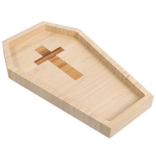 2Stk Halloween Holz Snack Tablett Sargform Platte Hellgelb 1