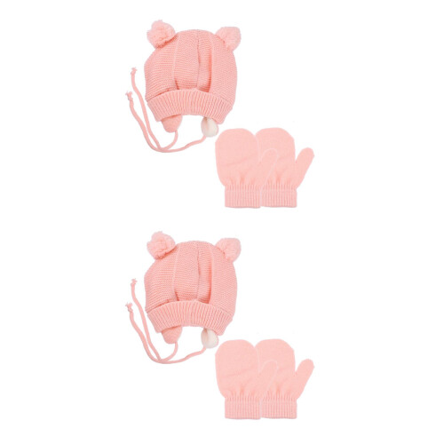 2Ensembles Bonnet Double Et Rose Tricotés Pour Bébé Hiver 2