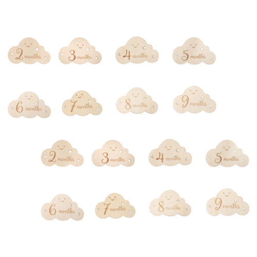 3Pièces Plaques Mensuelles Bois Nuage Kaki Double Face Décor Bébé 1