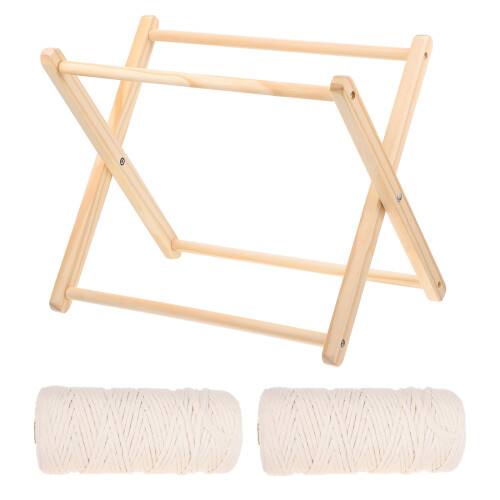 2Ensembles Râtelier De Rangement Artisanal Macramé En Bois