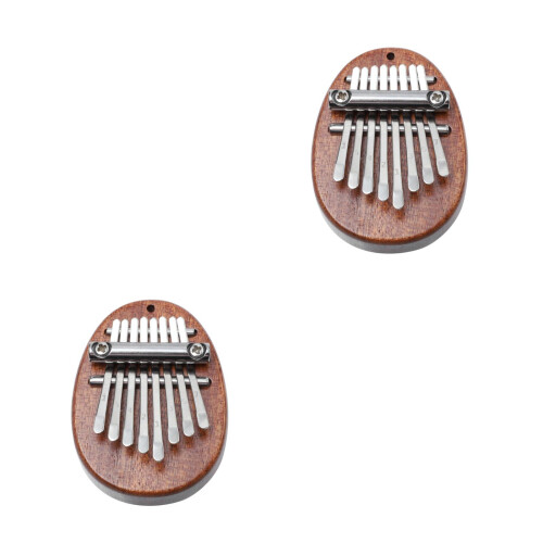 2Pièces Instrument Musical Portable Kalimba 8 Tons Bois Marron 2
