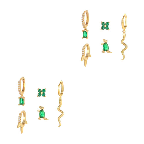 10Pièces Ensemble Boucles D'oreilles Vertes Orné De Zircons Mode 2
