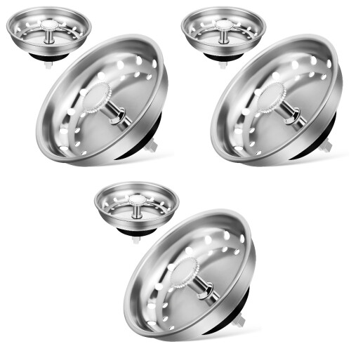 6Pcs Kitchen Sink Drain Strainer Basket Metal Stopper Silver Color 2