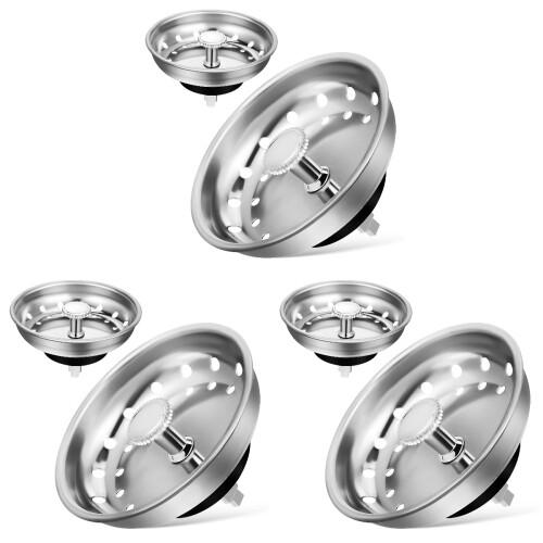 6Pcs Kitchen Sink Drain Strainer Basket Metal Stopper Silver Color 1
