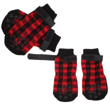 8Pcs Dark Red Cotton Pet Socks Soft Warm Anti-Slip Dog Paw Protectors