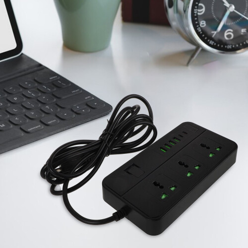 3Pcs USB Power Strip with Overload Protection Copper Black Extender 2
