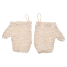 8Pcs Beige Cotton Linen Washable Shower Gloves for Body Exfoliation