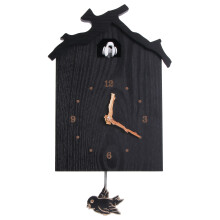 2Pcs Elegant Black Cuckoo House Wall Clock Wooden Music Chime for Home