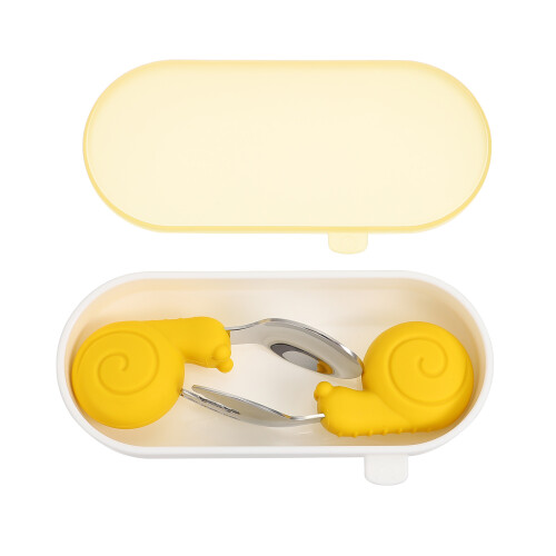 2Ensembles Ensemble Table Bébé Acier Silicone Fourchette 1