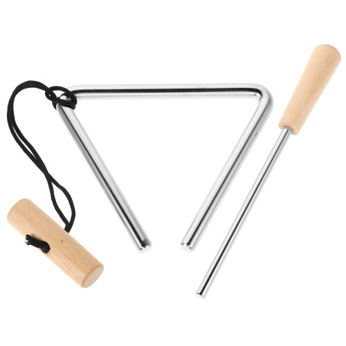4Pièces Triangle Percussion En Fer Argenté Baguette Bois Portable 2