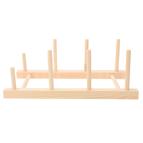 2Pièces Porte-Fil Broderie Bois Support Rangement Marron 2