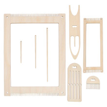1Set Wood Weaving Loom Kit Beige Gear Design Handcraft Tool Set