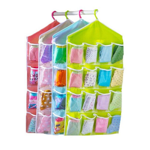 2Pcs 16 Pocket Blue Hanging Storage Organizer for Socks and Bras 1