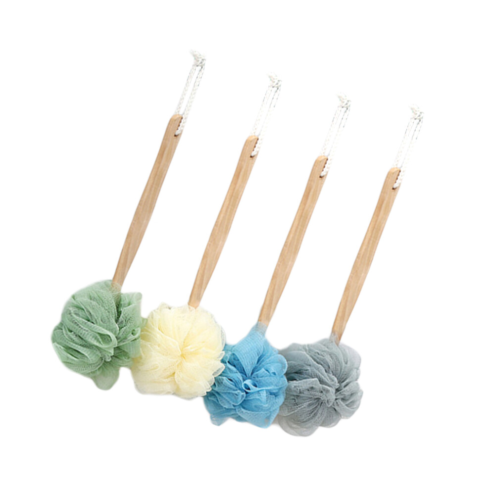 Ohphcall 8Pcs Multi-Color Bath Exfoliating Brushes Bamboo Long Handle Shower