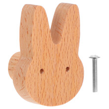 5Pcs Khaki Wood Dresser Knobs Bunny Shape Cabinet Door Handles
