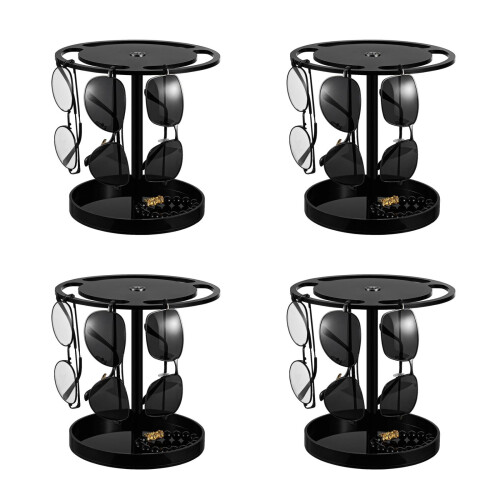 4Pcs Space-Saving Black Sunglasses Organizer with Bottom Tray 2