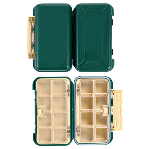 2Pcs 16-Compartment Fishing Gadget Box Green ABS Storage Tool Case 1