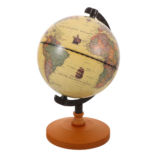 2Pièces Globe Décoratif Vintage Métal Bois Support Pour Bureau 1