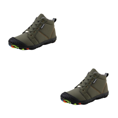 2Pièces Bottes Enfants Hiver Vert Fourrure Douce Semelle Épaisse 2