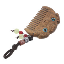 2Pcs Dark Brown Sandalwood Combs with Pendant Mini Travel Hair Styling