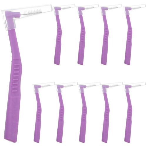 10Pièces Interdentales Violet À Manche Souple Pour Appareils