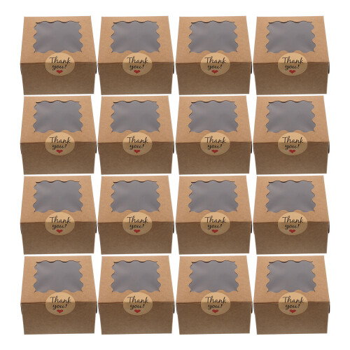 50Pcs Sturdy Brown Bakery Boxes with Clear Window for Pastries Muffins