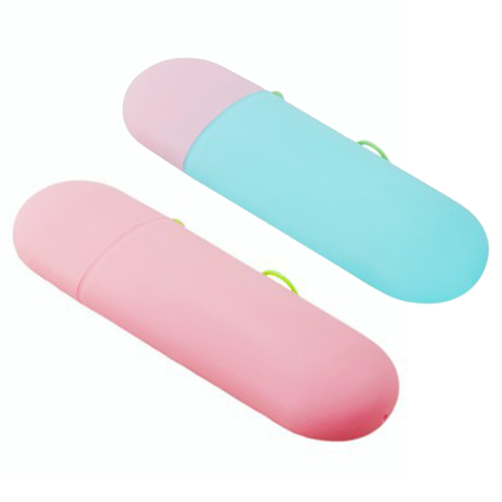 Totority Pink 2Pcs Portable Toothbrush And Toothpaste Holder Pp Material Travel