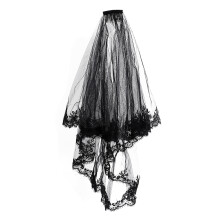 2Pcs Black Gothic Lace Veil Halloween Costume Party Accessory