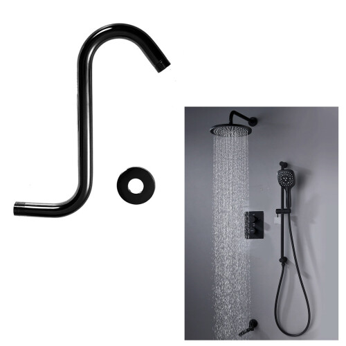 Black S Shape Shower Arm Stainless Steel with Rustic Finish 1