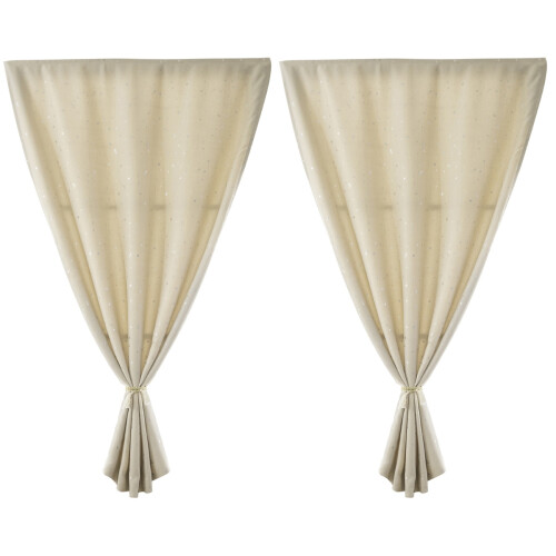 2Pcs Beige Window Curtains Blackout Punch Free Silver Star Design 1