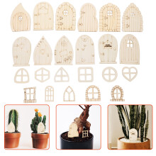 288Pcs Wooden Fairy Doors Khaki Miniature Craft Decorations for Garden