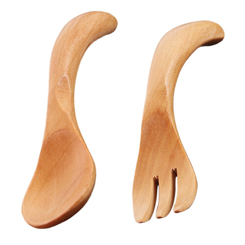 2Ensembles Couverts Bois Enfants Ustensiles Mignons 2