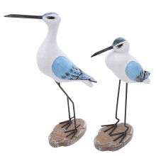 2Pcs Blue Wood Seagull Sculptures Coastal Mantel and Shelf Decor